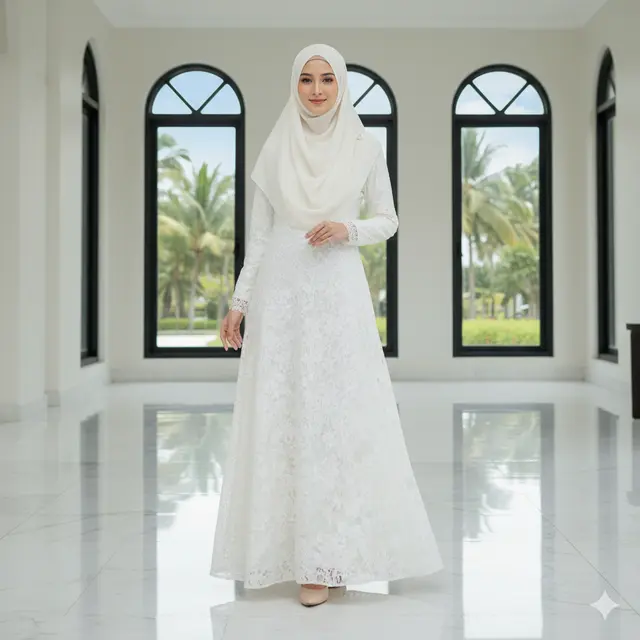 Wanita mengenakan abaya putih (Gemini AI)