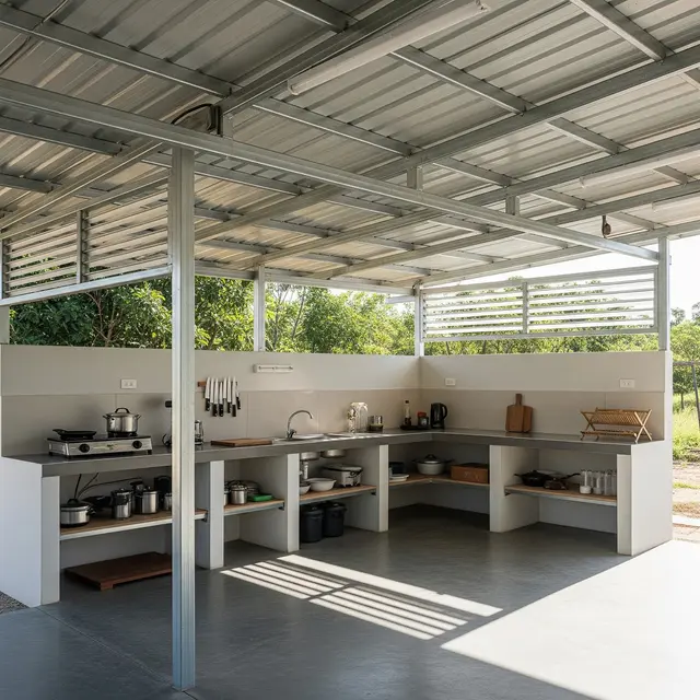 Model Dapur Semi Outdoor yang Cocok untuk Rumah Kampung (AI)