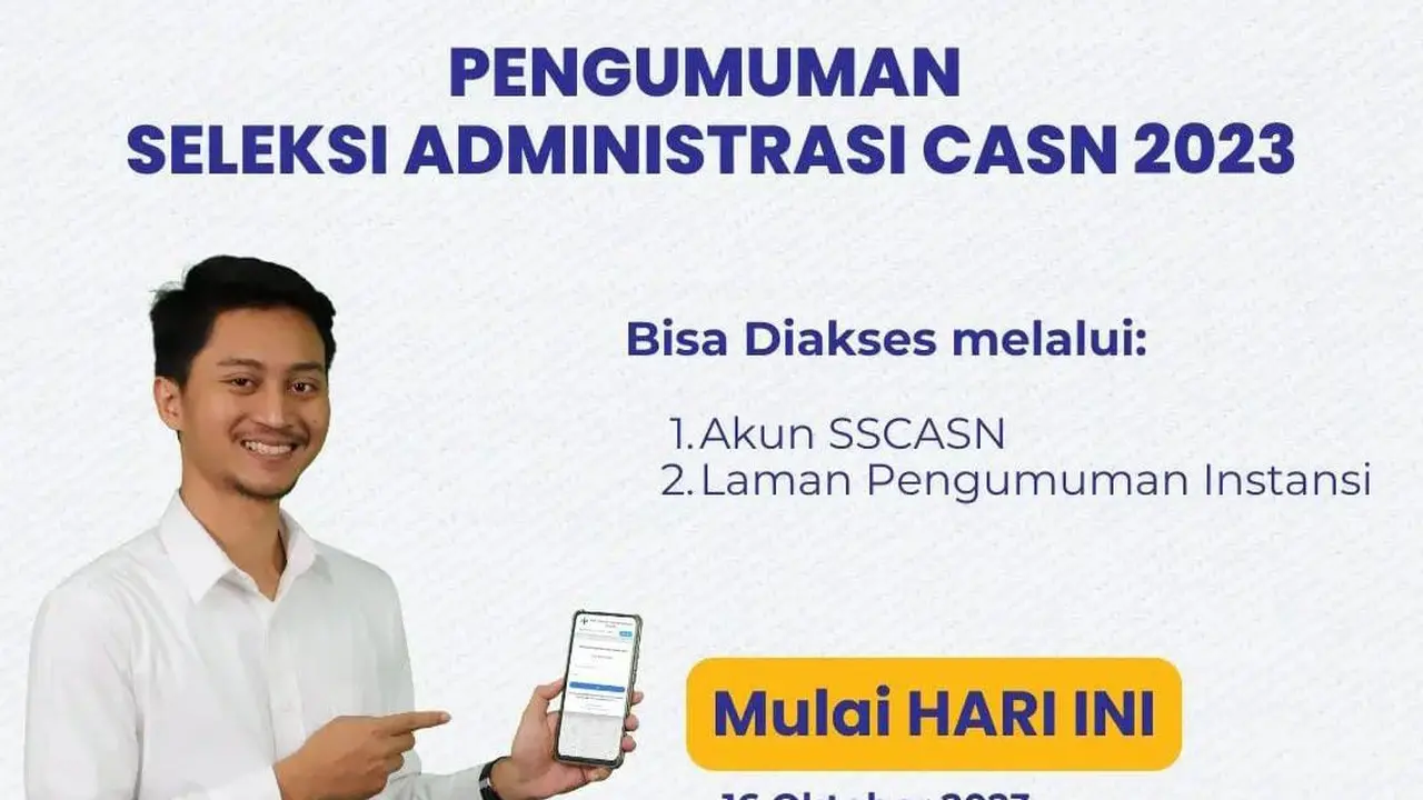 Pengumuman seleksi administrasi CPNS 2023 dan PPPK berlangsung mulai hari ini 16 Oktober 2023.