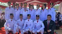 15 Paskribraka mengukit sejarah dengan sukses mengibarkan bendera Merah Putih di upacara Kemerdekaan RI di IKN Nusantara pada 17 Agustus 2023. Foto (Liputan6.com / Apriyanto)