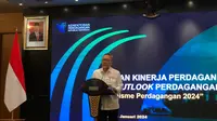 Menteri Perdagangan (Mendag) Zulkifli Hasan dalam konferensi pers Capaian Kinerja 2023 dan Outlook Perdagangan 2024, di Kantor Kementerian Perdagangan, Jakarta, Kamis (4/1/2024). (Tira/Liputan6.com)
