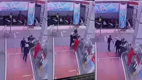 Tangkapan layar rekaman CCTV detik-detik pelaku menodongkan senjata tajam diduga jenis pisau ke leher korban di salah satu SPBU di Bandar Lampung. Foto : (Istimewa).