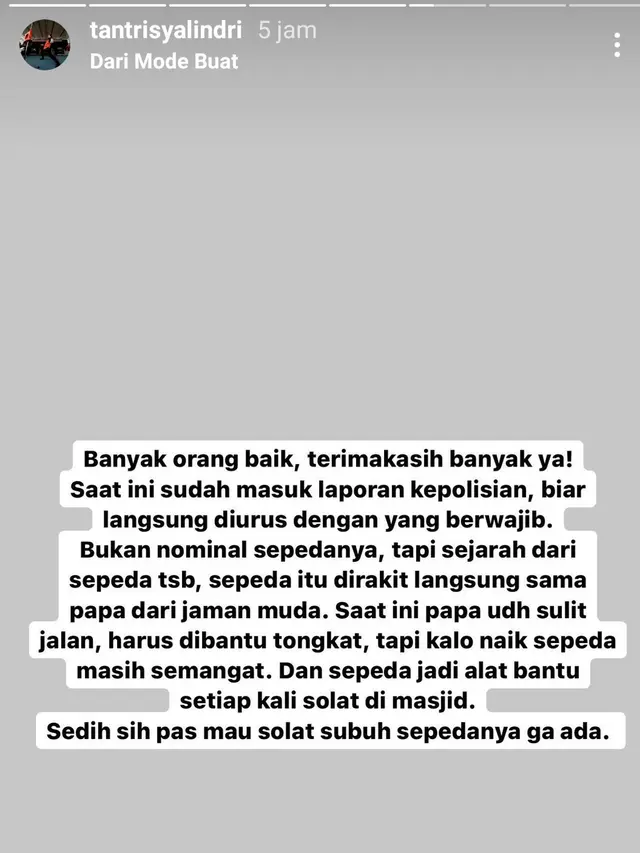 Unggahan Tantri Syalindri. (Foto: Instagram @tantrisyalindri)