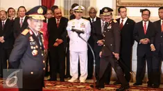 Mantan Kapolri Badroidin Haiti hadir dalam pelantikan Kapolri Tito Karnavian di Istana Negara, Jakarta, Rabu (13/7). Tito Karnavian resmi menjadi Kapolri menggantikan Jenderal Badrodin Haiti. (Liputan6.com/Faizal Fanani)
