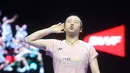 Tunggal putri, Korea Selatan, An Se Young, melakukan selebrasi setelah menjuarai Indonesia Open 2025 di Istora Senayan, Jakarta, Minggu, 8 Juni 2025. (Bola.com/M Iqbal Ichsan)