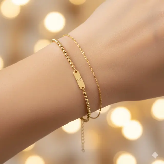 Model Gelang Emas Kombinasi Rantai dan Plate Nama