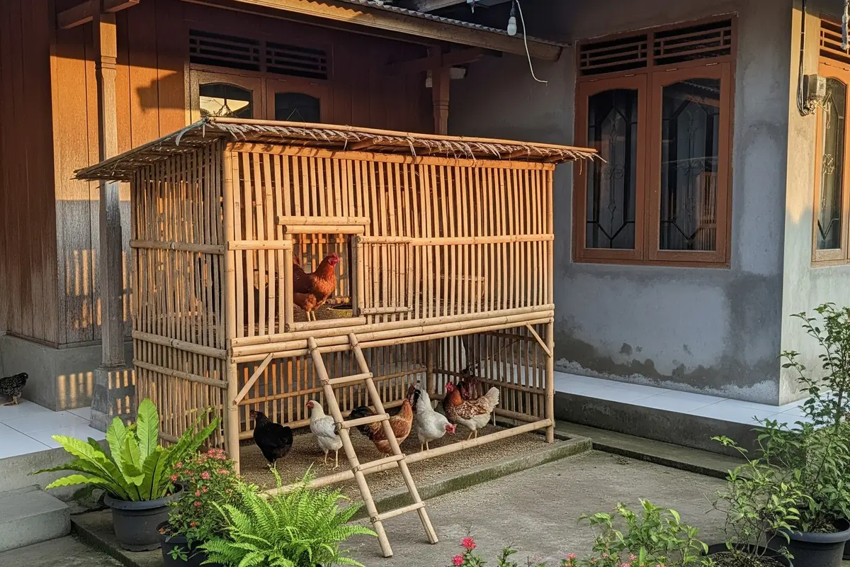 Ilustrasi Kandang Ayam Bambu