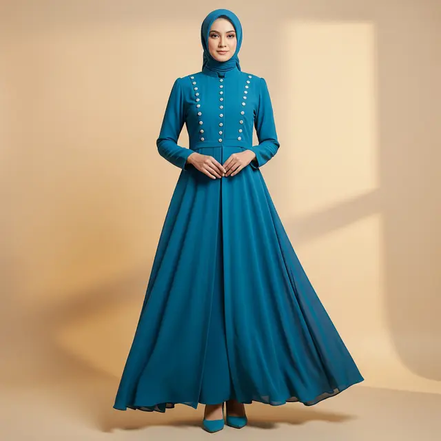 Model Gamis Teal Blue dan Ash Blue