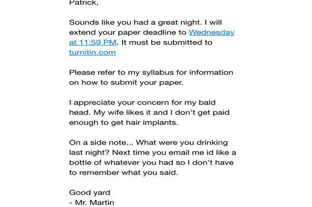 Email balasan dari sang dosen. |Foto: copyright mirror.co.uk