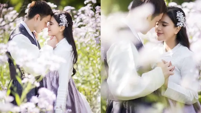 Audi Marissa dan Anthony Xie mengenakan baju tradisional Korea Selatan, keduanya terlihat bak pengantin.