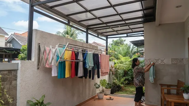 Model Kanopi Teras dengan Tempat Jemuran Model dengan Jemuran Lipat Dinding