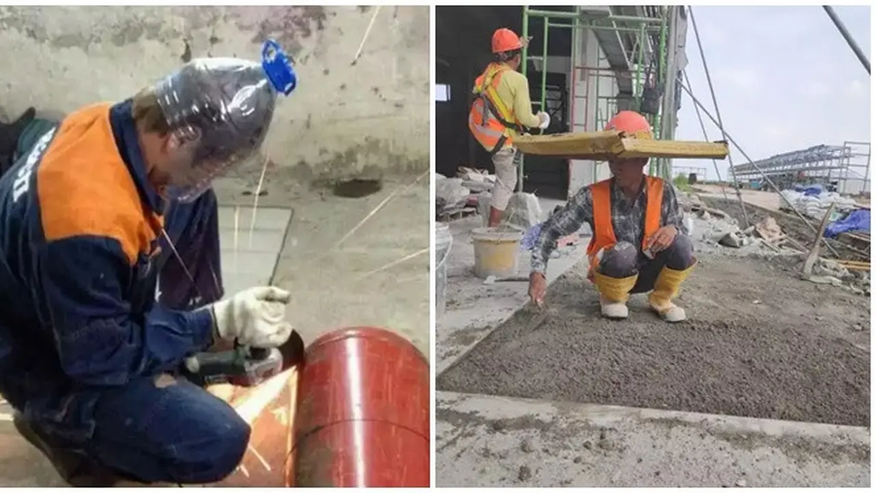 6 Potret Alat Pelindung Kepala Tukang Bangunan Ini Nyeleneh, Bikin Geregetan