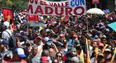 Pendukung mantan Presiden Venezuela, Nicolas Maduro, saat menggelar aksi unjuk rasa di Caracas pada Minggu 4 Januari 2026. Sehari setelah penangkapan oleh pasukan Amerika Serikat (AS), pendukung Presiden Venezuela, Nicolas Maduro, menggelar aksi unjuk rasa di Caracas. (Juan BARRETO/AFP)