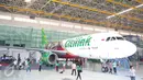 Pesawat Citilink yang merubah warna dibagian belakang pesawat di Bandara Soetta, Tangerang,(6/11/2015). Pesawat Citilink-Kapal Api tersebut akan terbang mengelilingi nusantara dimana akan membawa aroma kopi Kapal Api. (Liputan6.com/Angga Yuniar)