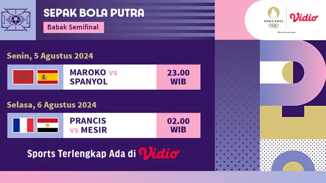 Link Live Streaming Semifinal Sepak Bola Olimpiade Paris 2024 di Vidio