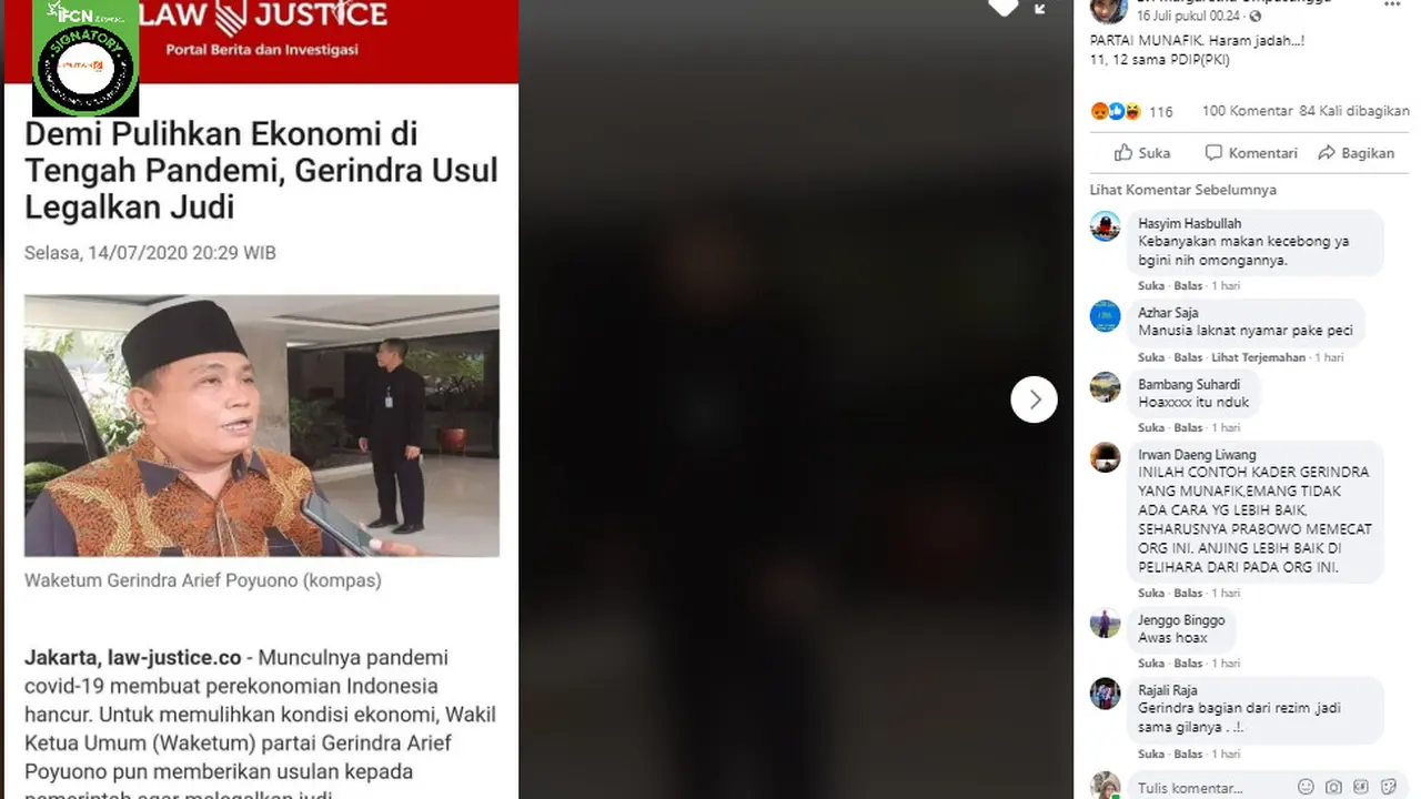 Penelusuran Gerindra Usulkan Judi Dilegalkan untuk Pulihkan Ekonomi di Tengah Pandemi Covid-19? Simak Faktanya
