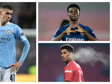 Phil Foden, Bukayo Saka, dan Marcus Rashford merupakan tiga dari sekian banyak pemain lulusan akademi klub liga Inggris yang saat ini mempunyai harga yang mahal. (Foto: AFP)