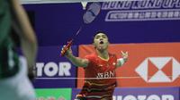 Tunggal putra Indonesia Jonatan Christie menang rubber game atas andalan ruan rumah, Ng Ka Long Angus, 16-21, 21-17, dan 21-17 pada babak pertama Hong Kong Open 2023&nbsp;di Hong Kong Coliseum, Towloon, Rabu, 13 September 2023. (foto: PBSI)