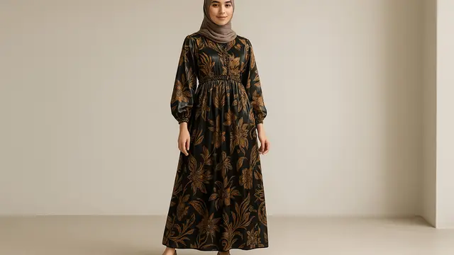 Model Dress Batik Modern/Ilustrasi gambar oleh AI