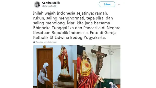 Ini Sosok Wanita Berhijab yang Sapu Gereja Santa Lidwina Usai Penyerangan