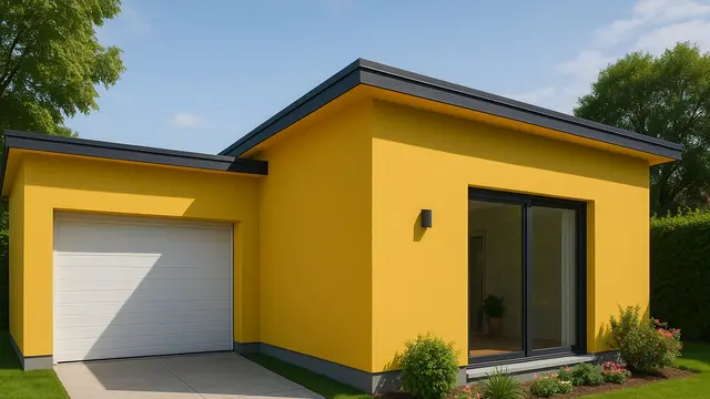 Desain Rumah L-Shape dengan Garasi dan Taman Depan