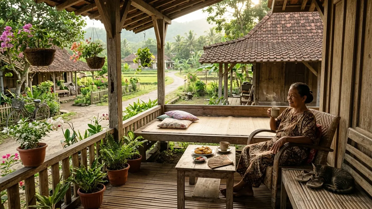 Teras Rumah Kampung yang Cocok untuk Bersantai (AI Generated)