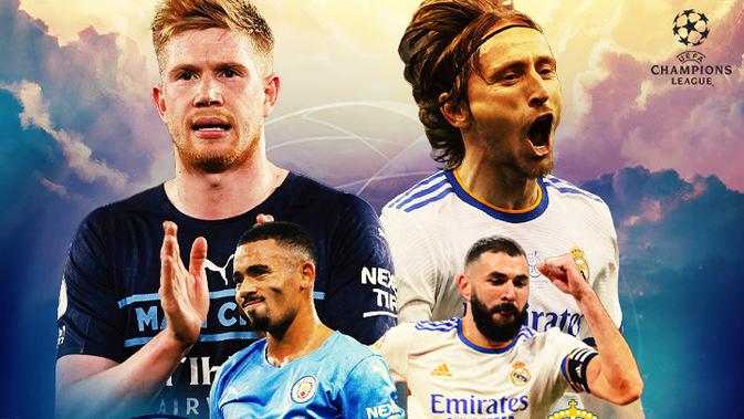 <p>Liga Champions - Ilustrasi Duel Manchester City Vs Real Madrid (Bola.com/Adreanus Titus)</p>