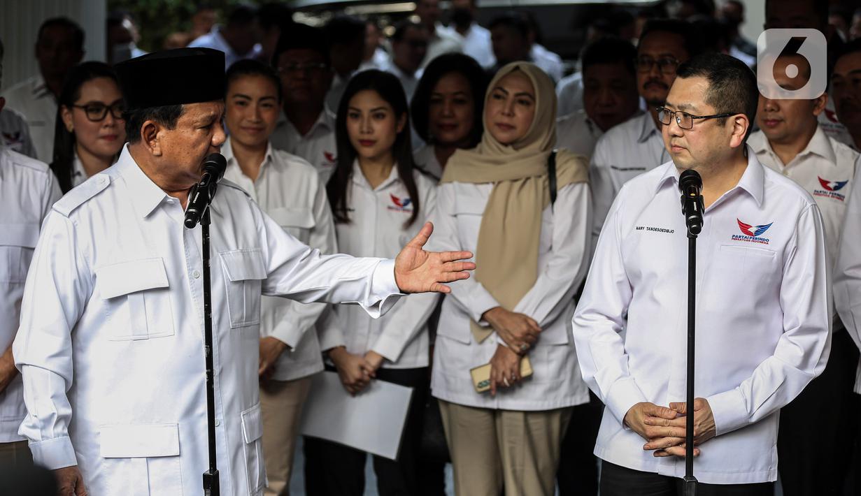 Hary Tanoe dan Prabowo beserta seluruh jajaran DPP Partai Perindo dan Partai Gerindra melangsungkan pertemuan tertutup. (Liputan6.com/Johan Tallo)