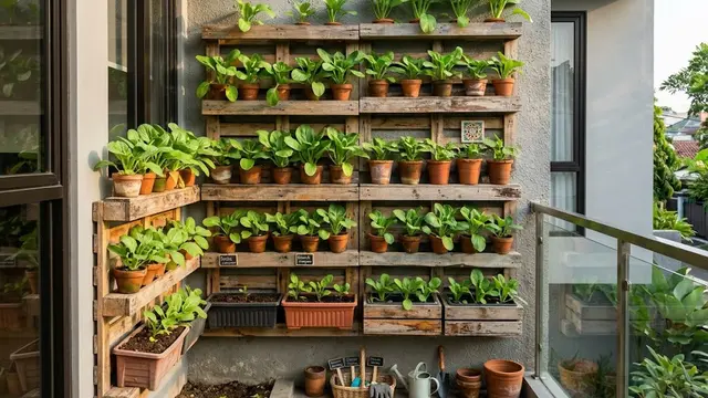 Ide Kebun Caisim Vertikal dari Rak Kayu Bekas