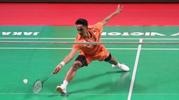 Tunggal putra Indonesia, Alwi Farhan, melawan wakil India, Lakhsya Sen, di Istora Senayan, Selasa (2/6/2026). Alwi Farhan menang dengan skor 21-19, 21-16. (Bola.com/M Iqbal Ichsan)