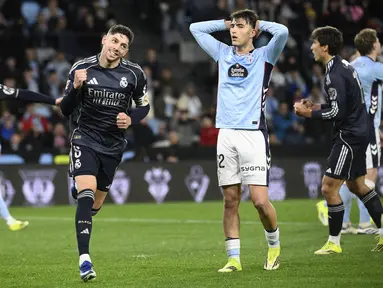 Federico Valverde menjadi kunci kemenangan Real Madrid saat bertandang ke markas Celta Vigo dalam laga lanjutan Liga Spanyol 2025/2026 pada Jumat (06/03/2026) waktu setempat. (AFP/Miguel Riopa)