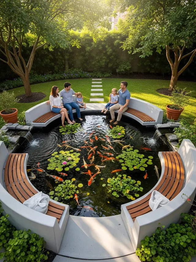Inspirasi Kolam Ikan yang Menyatu dengan Area Santai Keluarga