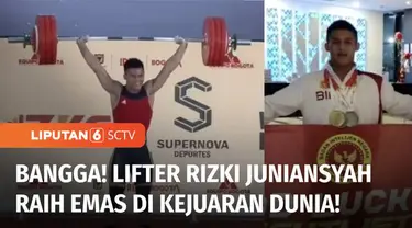 Atlet angkat besi Indonesia, Rizki Juniansyah berhasil menyabet 3 medali dalam kejuaraan dunia International Weightlifting Federation Championship (IWF), di Kota Bogota Kolombia.