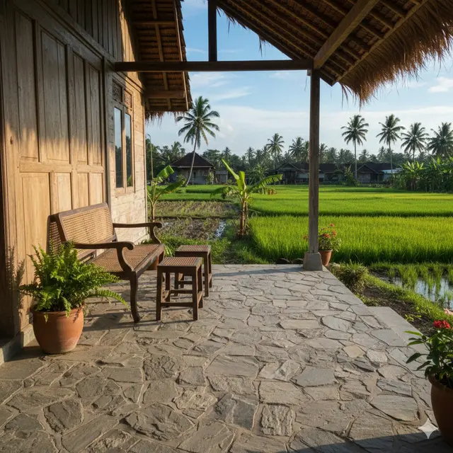 Inspirasi Teras Rumah di Desa Tanpa Pagar (Foto: Gemini AI)