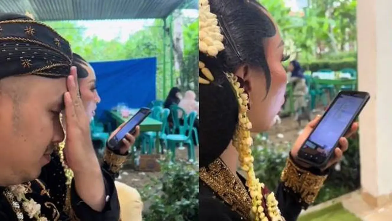 Viral Momen Pengantin di Pelaminan Masih Kerja Ini Bikin Tepuk Jidat