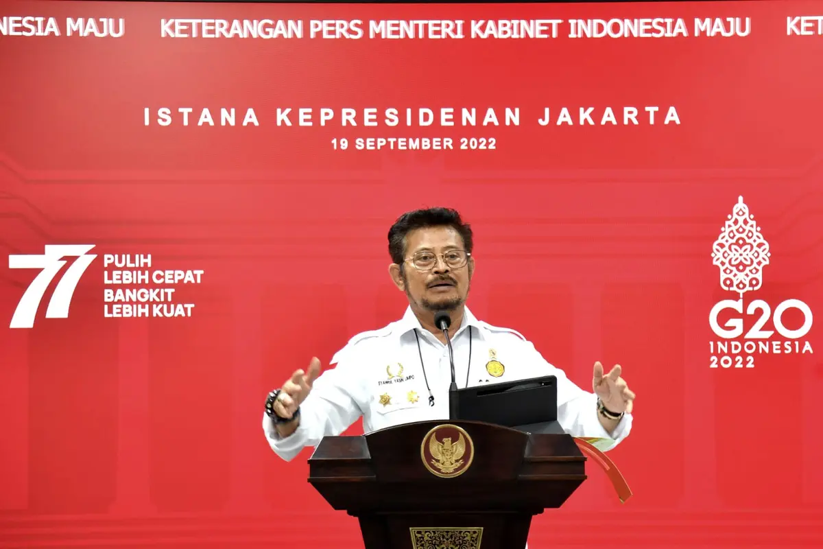 Menteri Pertanian Syahrul Yasin Limpo usai ratas bersama Presiden Jokowi di Istana Merdeka, Jakarta, Senin, (19/9).