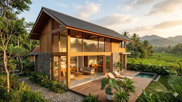 9 Contoh Rumah Desa Minimalis dengan Nuansa Kayu dan Batu Alam, Sentuhan Rustic Modern