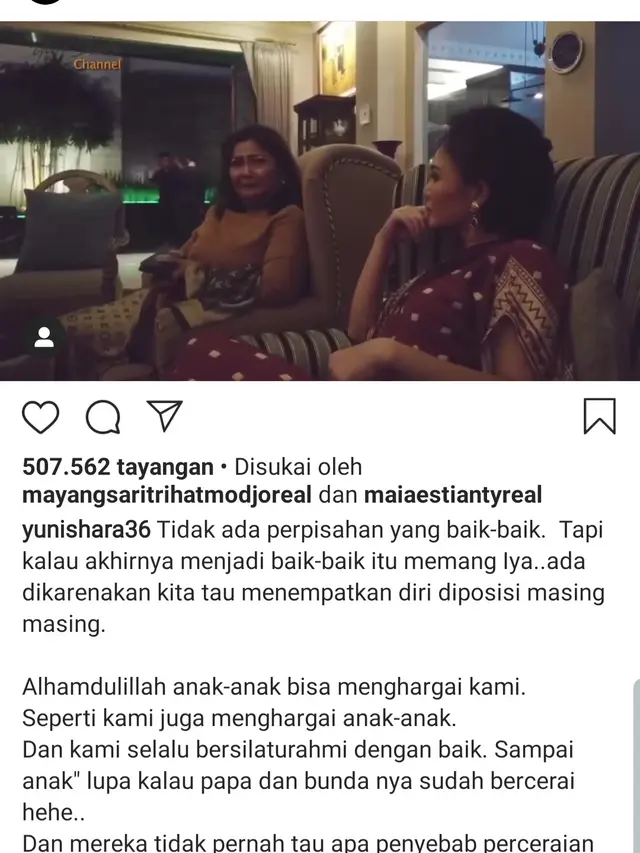 Unggahan Yuni Shara. (Foto: Instagram @yunishara36)