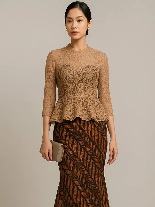 Model Long Dress Batik Kombinasi Brokat Lengan 3/4, Pilihan Elegan untuk Acara Formalf