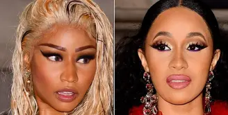 Cardi B dan Nicki Minaj sepertinya tak bisa menahan amarah mereka saat berpapasan di New York Fashion Week pada 7 September lalu. (TooFab)