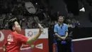 Pebulutangkis Indonesia, Lilyana Natsir, mengembalikan kok saat melawan pasangan India pada Indonesia Masters 2019 di Istora Senayan, Jakarta, Selasa (22/1). Tontowi / Lilyana lolos ke babak kedua. (Bola.com/M. Iqbal Ichsan)