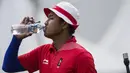 Pemanah putra Indonesia, Riau Ega, saat berlaga pada nomor recurve men's individual Asian Games di Lapangan Panahan, Senayan, Jakarta, Selasa (28/8/2018). Riau Ega mendapat medali perunggu. (Bola.com/Vitalis Yogi Trisna)
