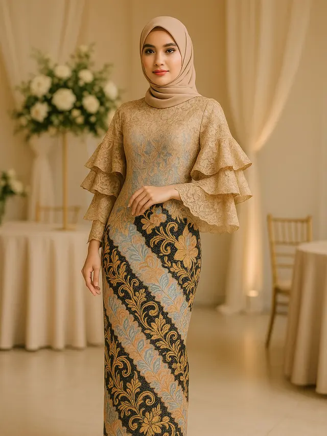 Model Batik Brokat Kombinasi Lengan Kupu Kupu