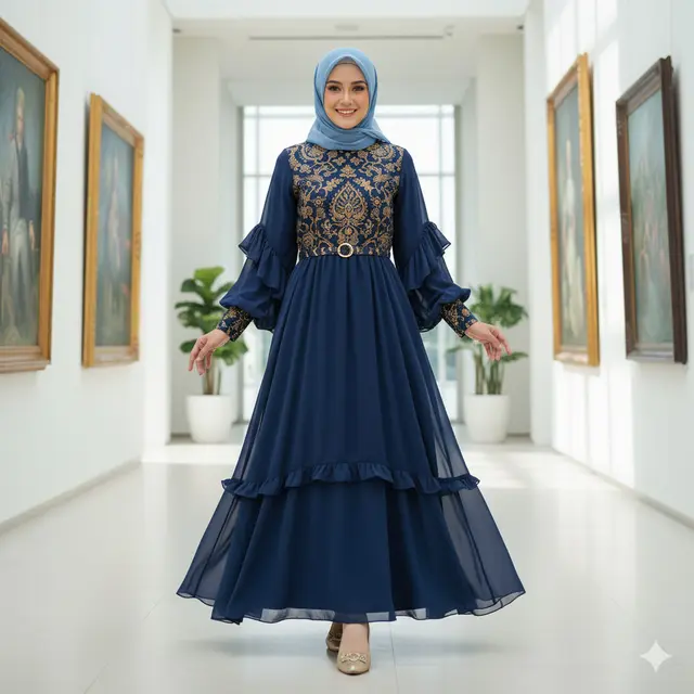 Model Gamis Terbaru Batik Kombinasi Sifon