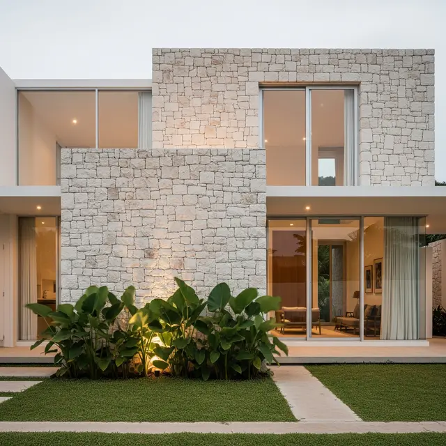 Model Rumah Minimalis Batu Alam Tampak Depan (Image by Gemini AI)
