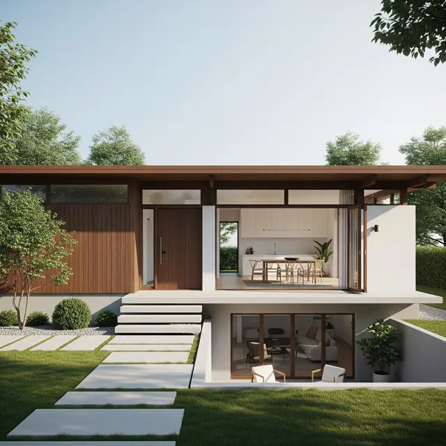 Rumah 1 Lantai Konsep Split Level (Image by Gemini AI)