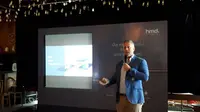 Mark Trundle, Country Manager HMD Global Indonesia saat peluncuran Nokia 8 di bilangan Kuningan, Jakarta, Selasa (13/2/2018). Liputan6.com/ Agustinus Mario Damar