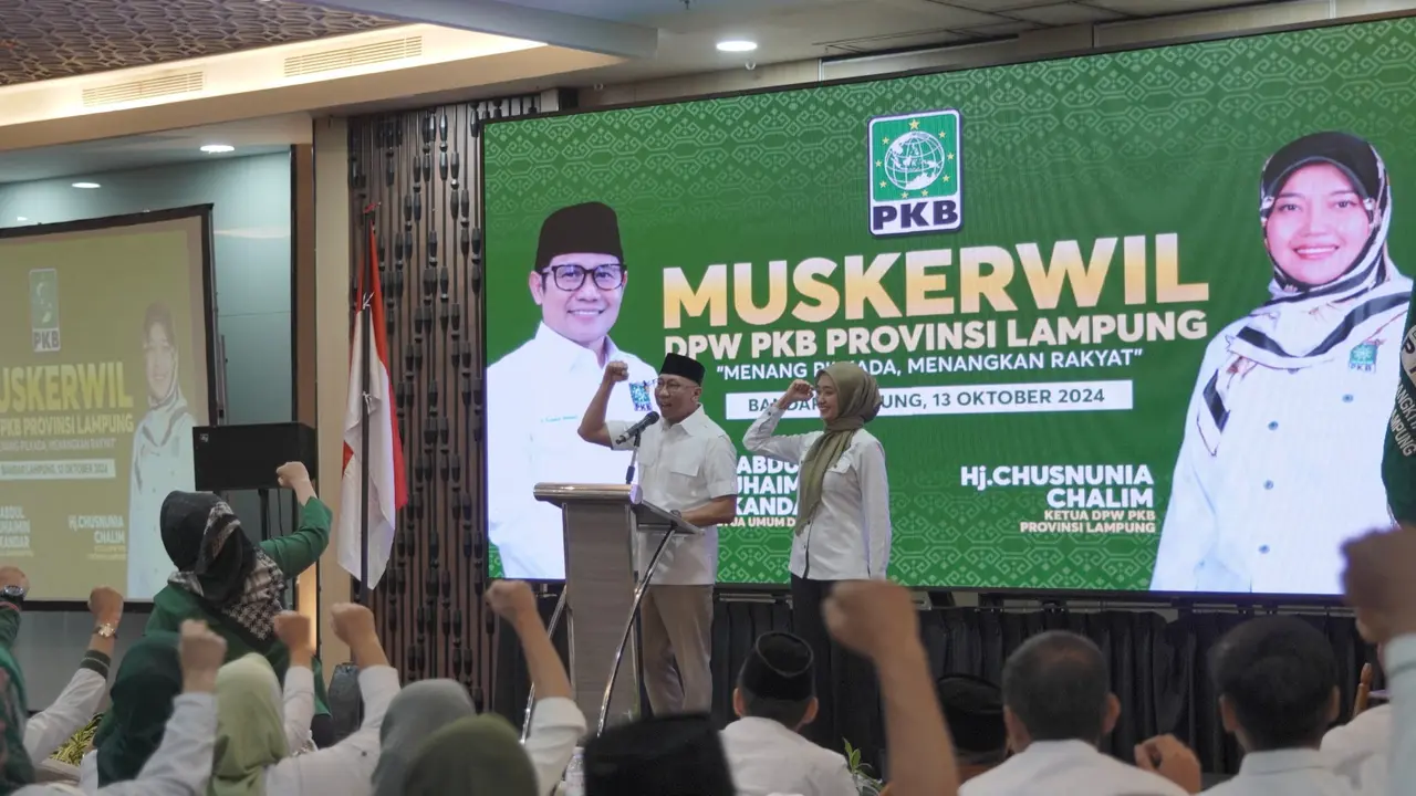 Paslon Gubernur dan Wakil Gubernur Lampung nomor urut 2, Rahmat Mirzani Djausal-Jihan Nurlela ketika menghadiri Muskerwil DPW PKB Lampung. Foto : (Istimewa).