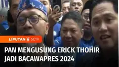 Partai Amanat Nasional mengusung Erick Thohir sebagai bakal calon wakil presiden. Dukungan ini disampaikan Ketua Umum PAN Zulkifli Hasan dan Erick Thohir di Kantor DPW PAN Jawa Timur, Rabu (14/6) kemarin.