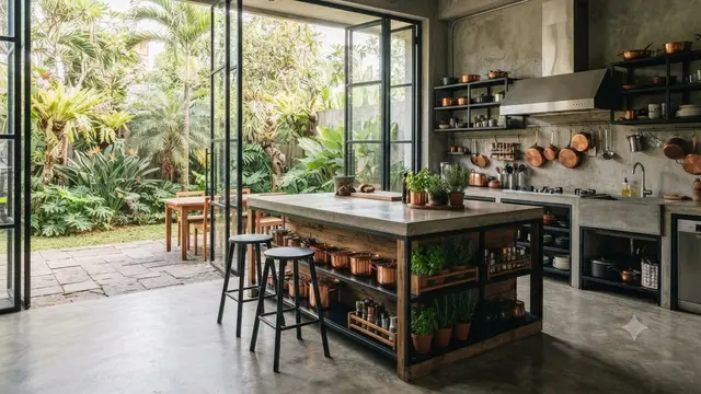Model Dapur Industrial dengan Bukaan Lebar